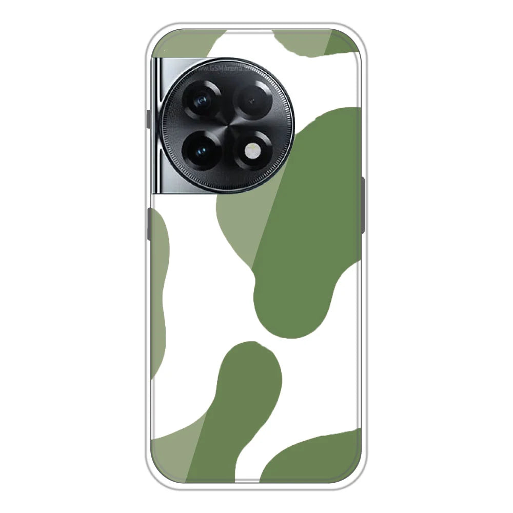 Olive Green Cow Print - Clear Printed Silicone Case For OnePlus Models