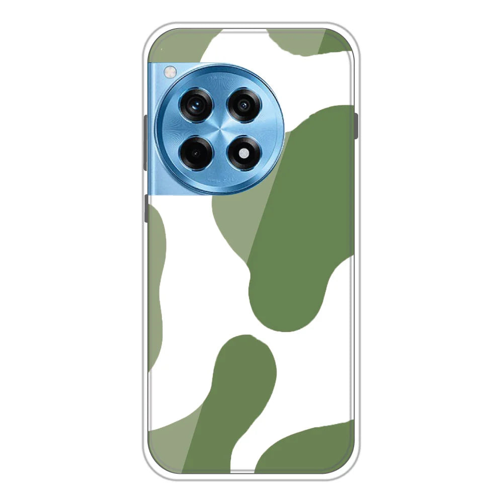 Olive Green Cow Print - Clear Printed Silicone Case For OnePlus Models
