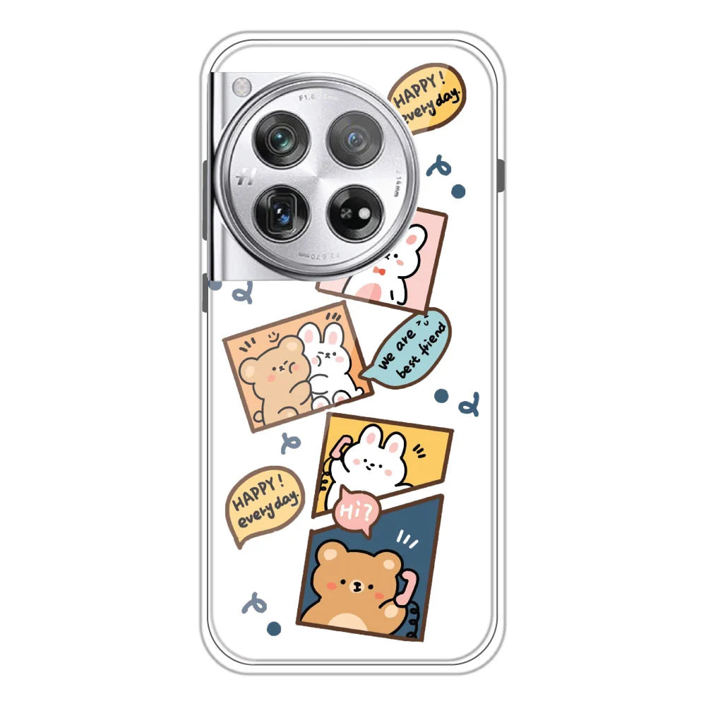 Happy Rabbit and Bear - Clear Printed Silicone Case For OnePlus 12