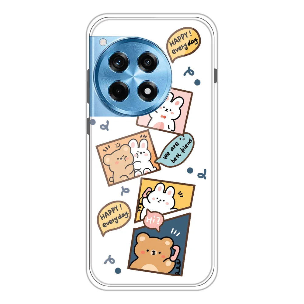 Happy Rabbit And Bear - Clear Printed Silicone Case For OnePlus 12R Models