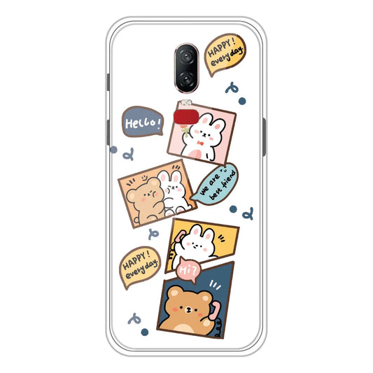 Happy Rabbit and Bear - Clear Printed Silicone Case For OnePlus 6