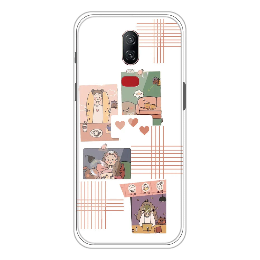 Cute Girl Collage - Clear Printed Silicone Case For OnePlus 6