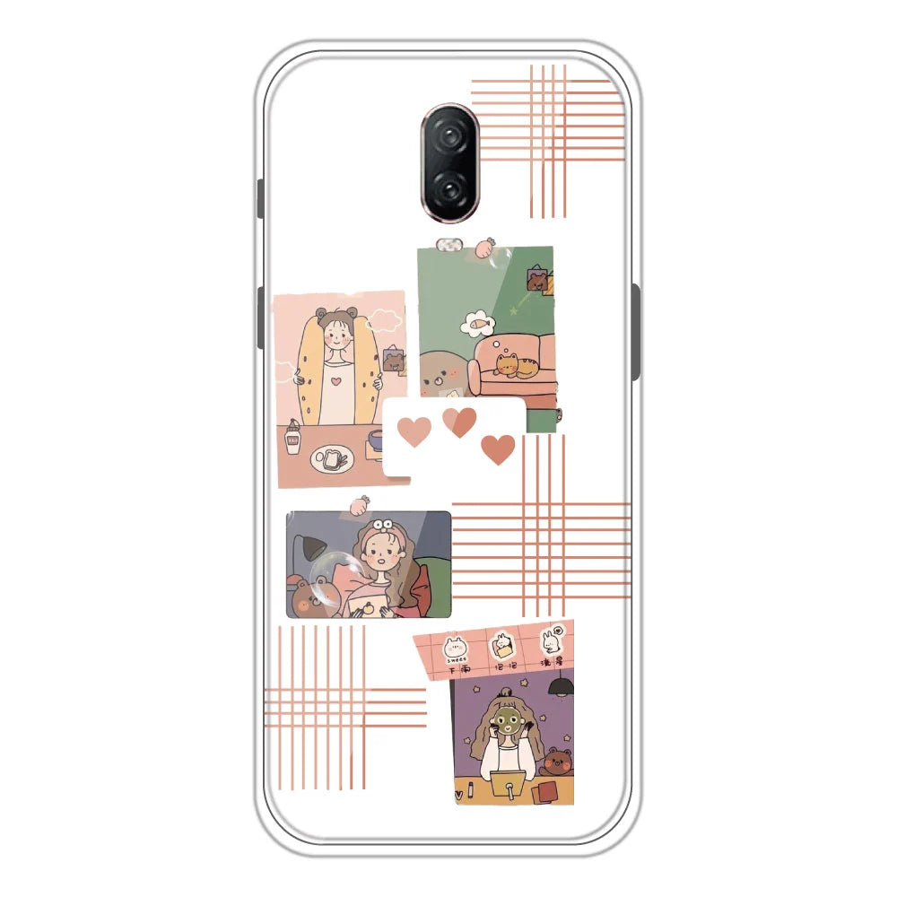 Cute Girl Collage - Clear Printed Silicone Case For OnePlus 6T
