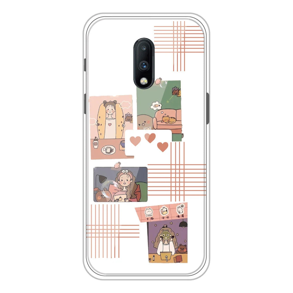 Cute Girl Collage - Clear Printed Silicone Case For OnePlus 7