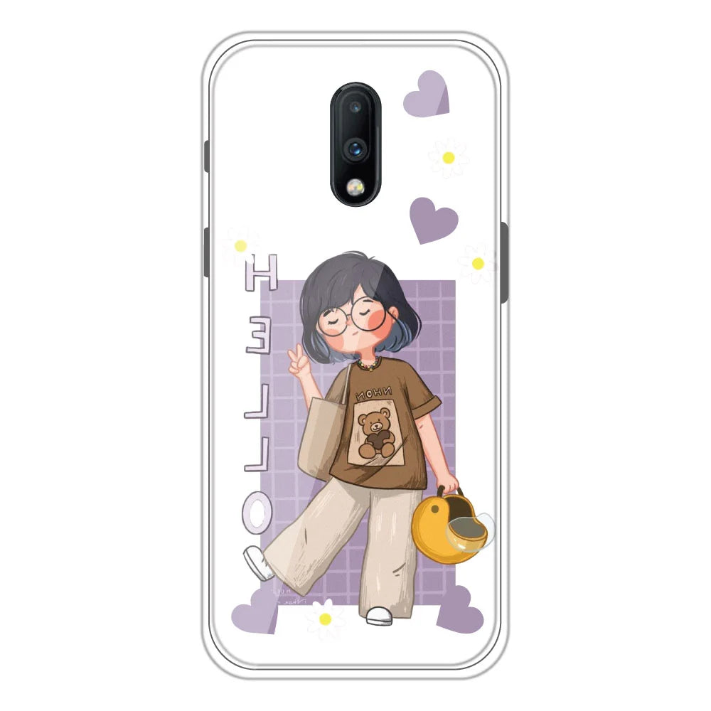Hello - Clear Printed Silicone Case For OnePlus 7
