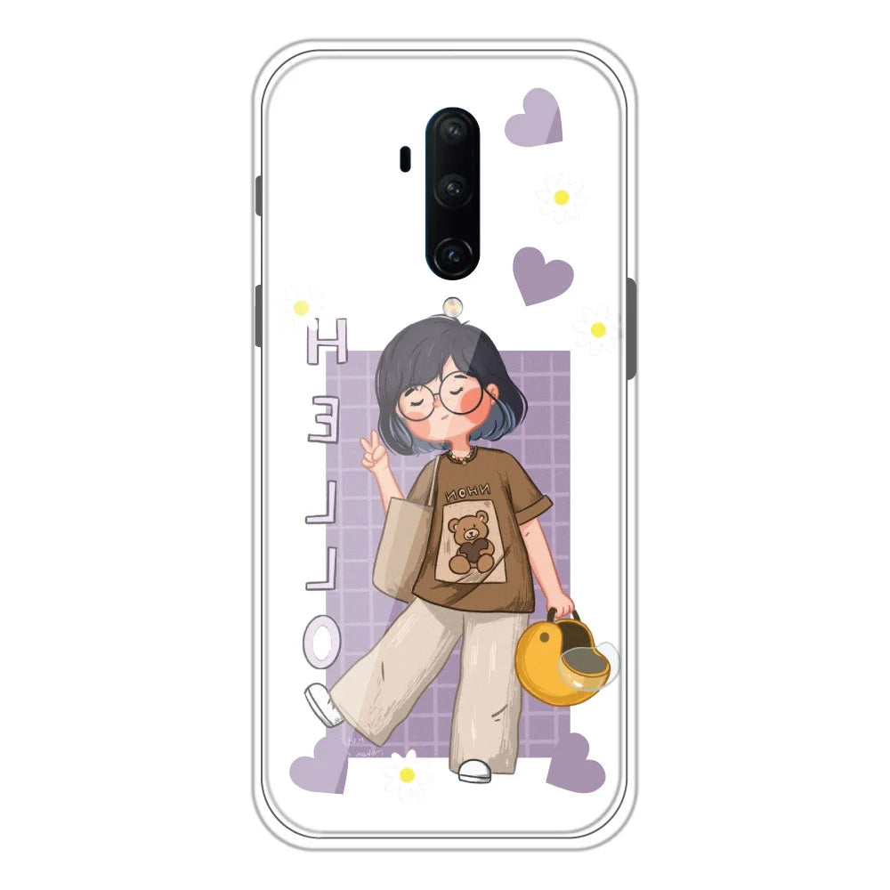 Hello - Clear Printed Silicone Case For OnePlus 7T Pro