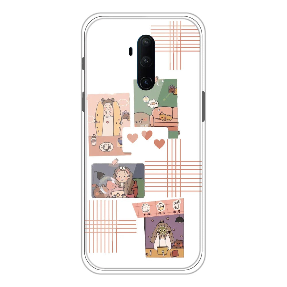Cute Girl Collage - Clear Printed Silicone Case For OnePlus 7T Pro