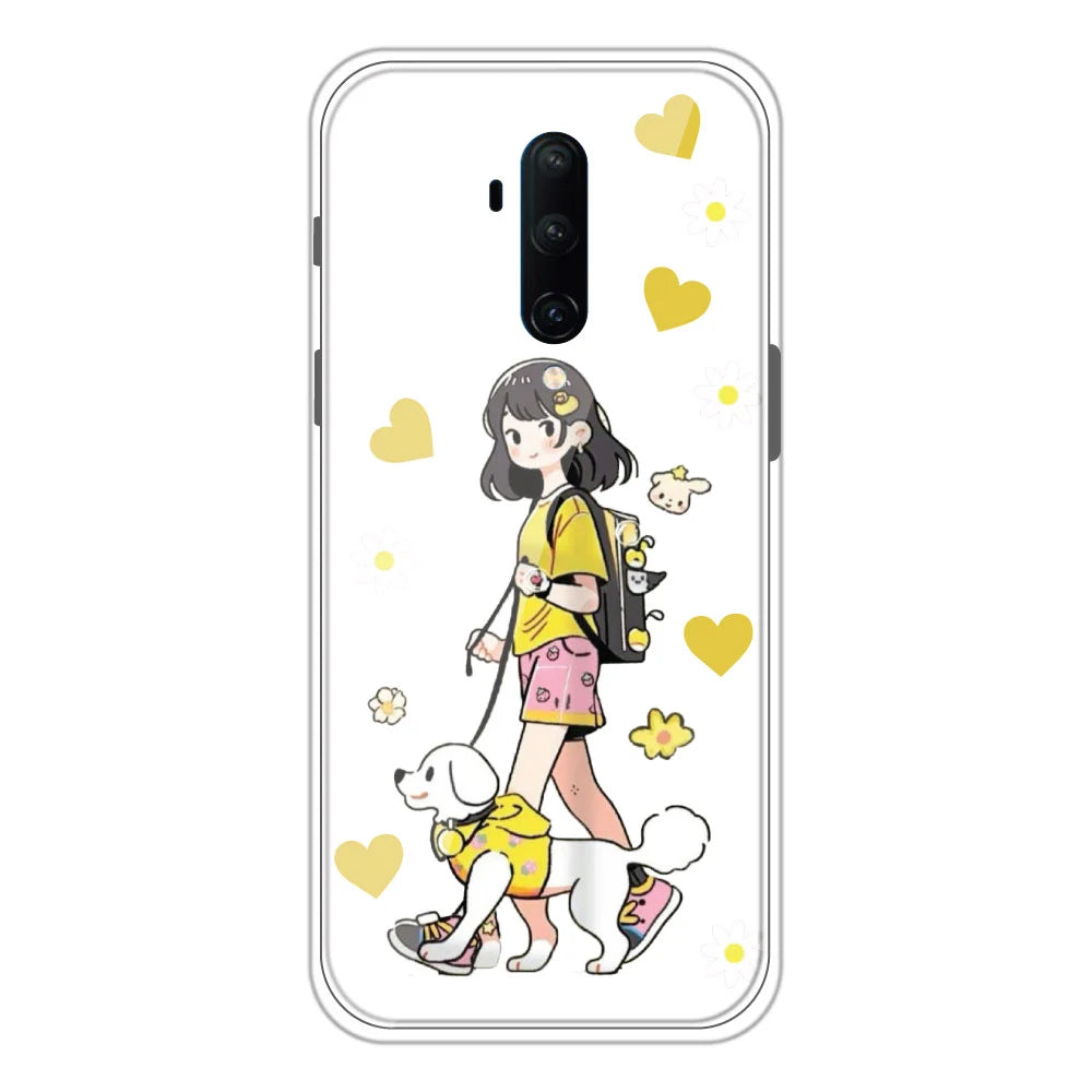 Yellow Girl - Clear Printed Silicone Case For OnePlus 7T Pro