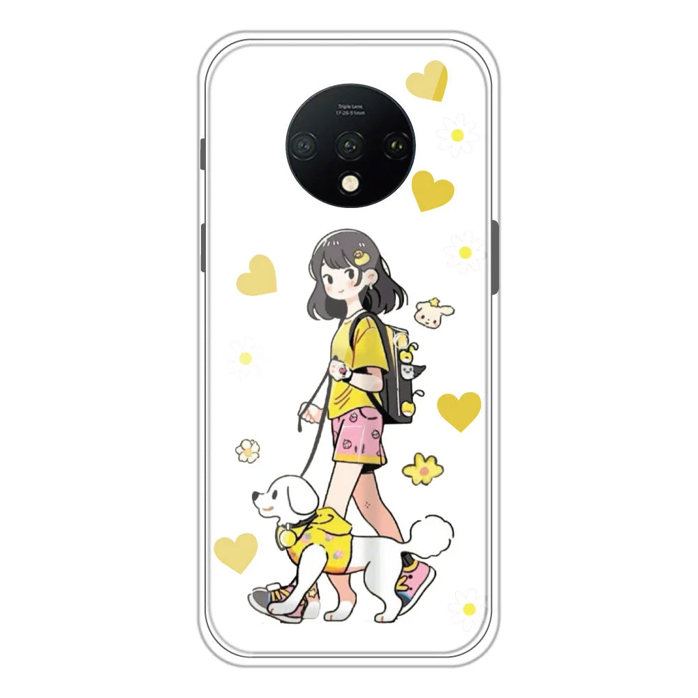 Yellow Girl - Clear Printed Silicone Case For OnePlus 7T