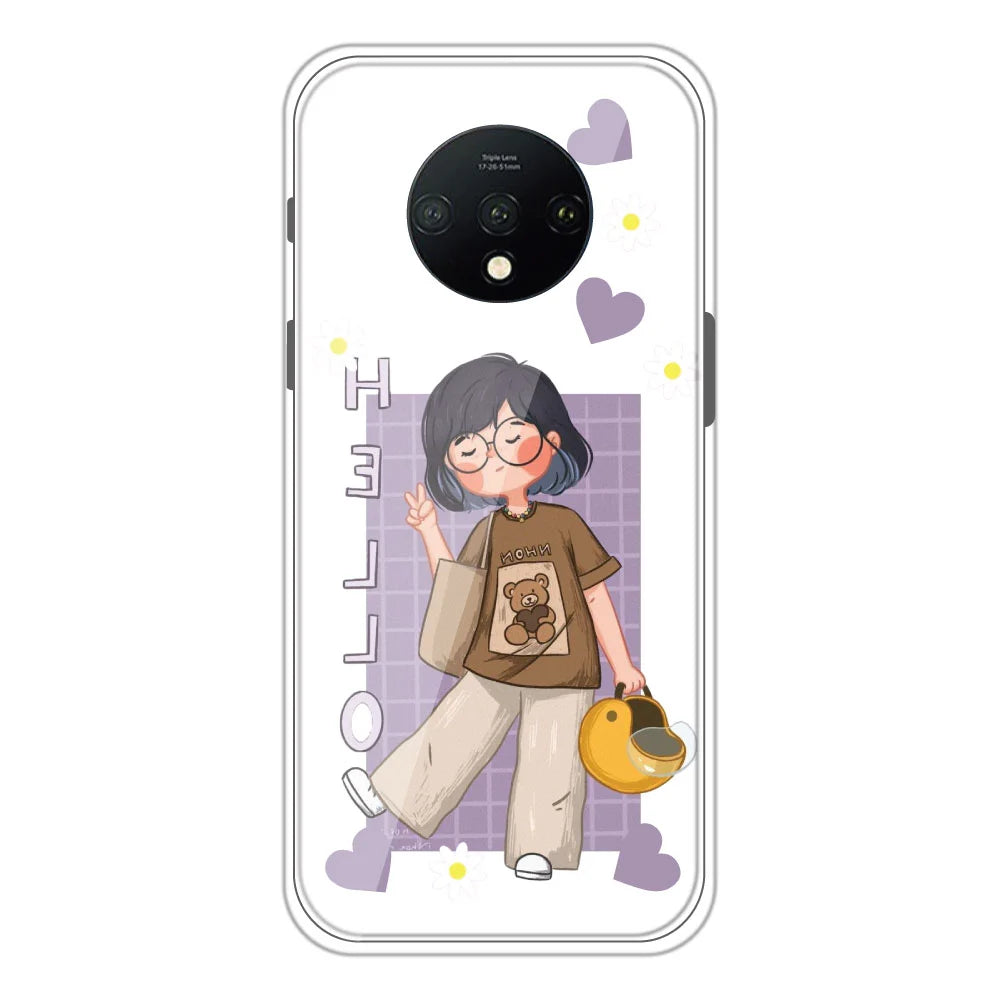 Hello - Clear Printed Silicone Case For OnePlus 7T