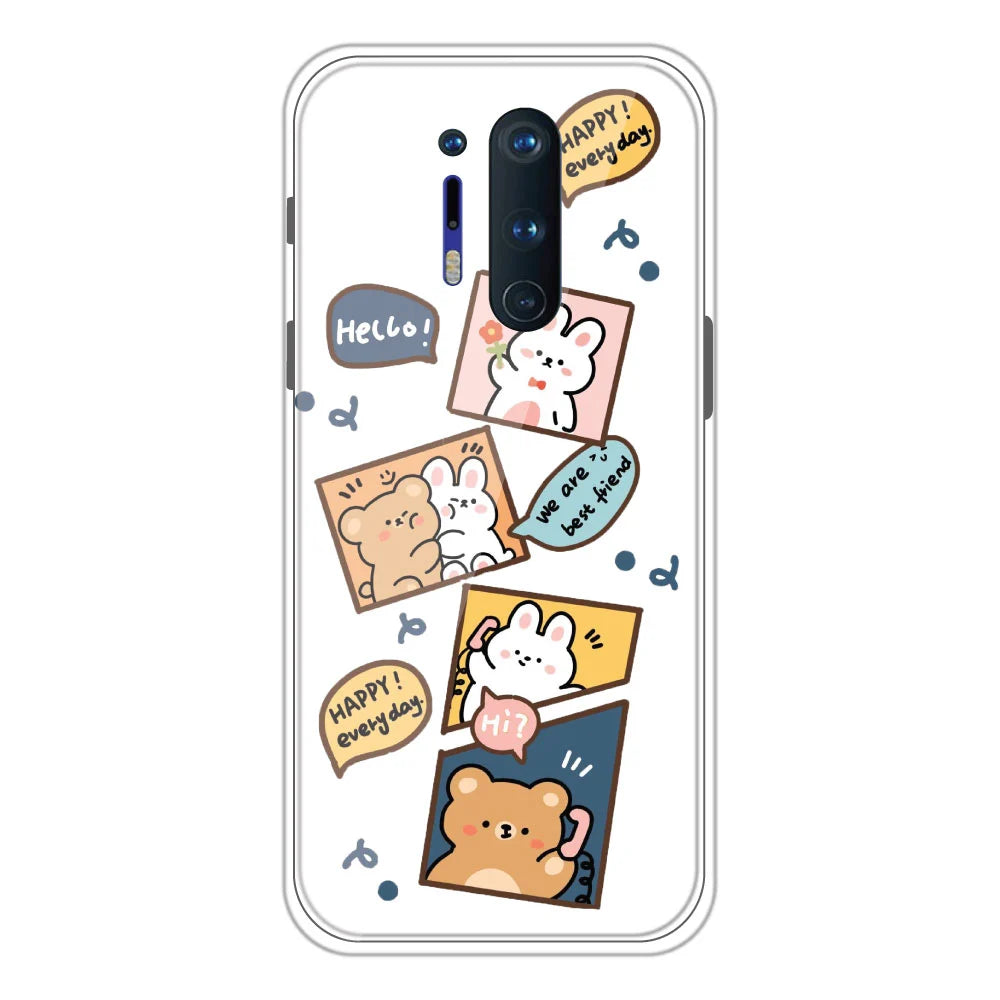 Happy Rabbit and Bear - Clear Printed Silicone Case For OnePlus 8 Pro