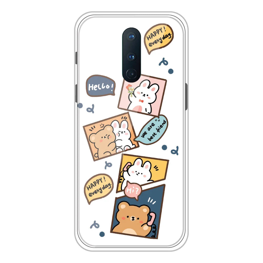 Happy Rabbit and Bear - Clear Printed Silicone Case For OnePlus 8