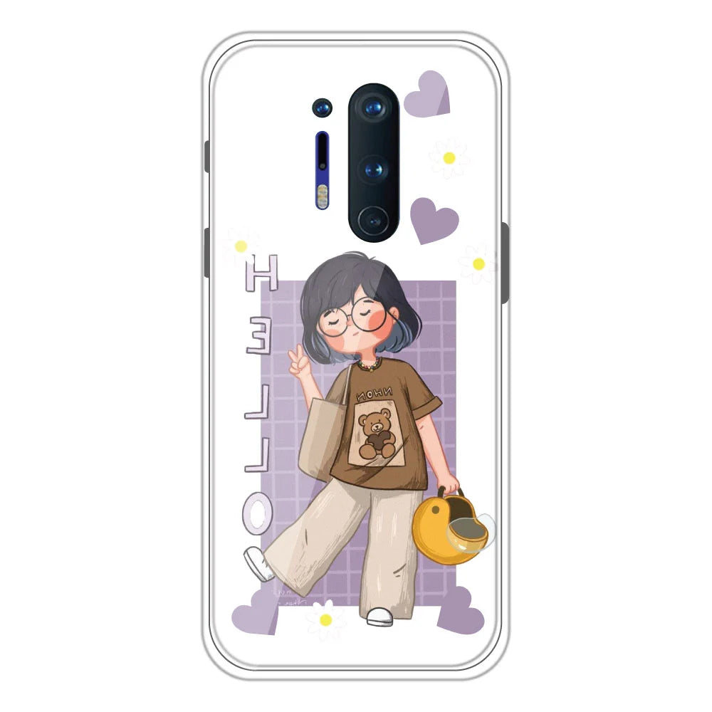 Hello - Clear Printed Silicone Case For OnePlus 8 Pro
