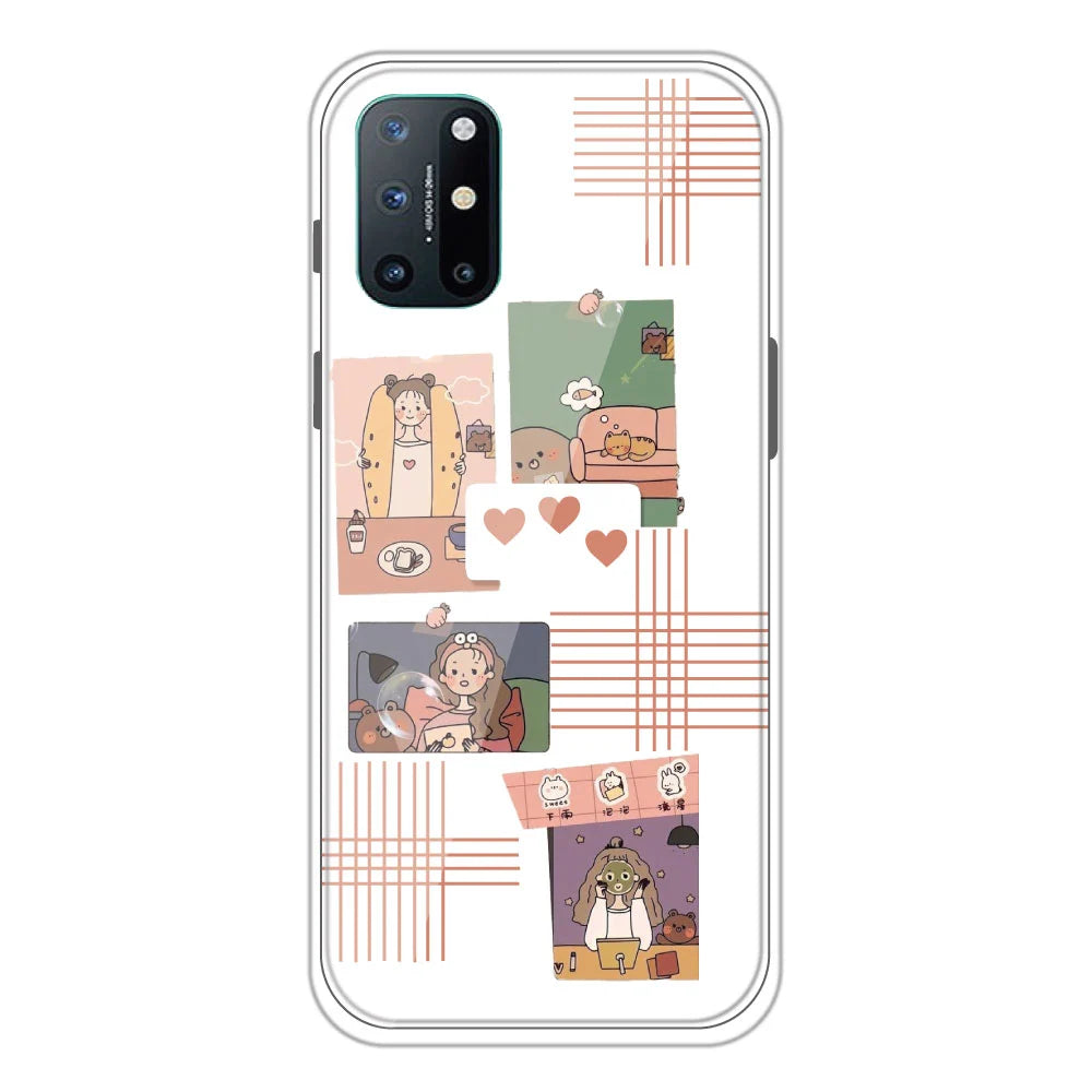 Happy Rabbit And Bear - Clear Printed Silicone Case For OnePlus 8t Models