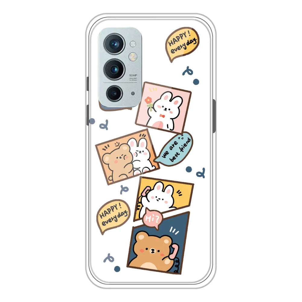 Happy Rabbit And Bear - Clear Printed Silicone Case For OnePlus 9rt Models