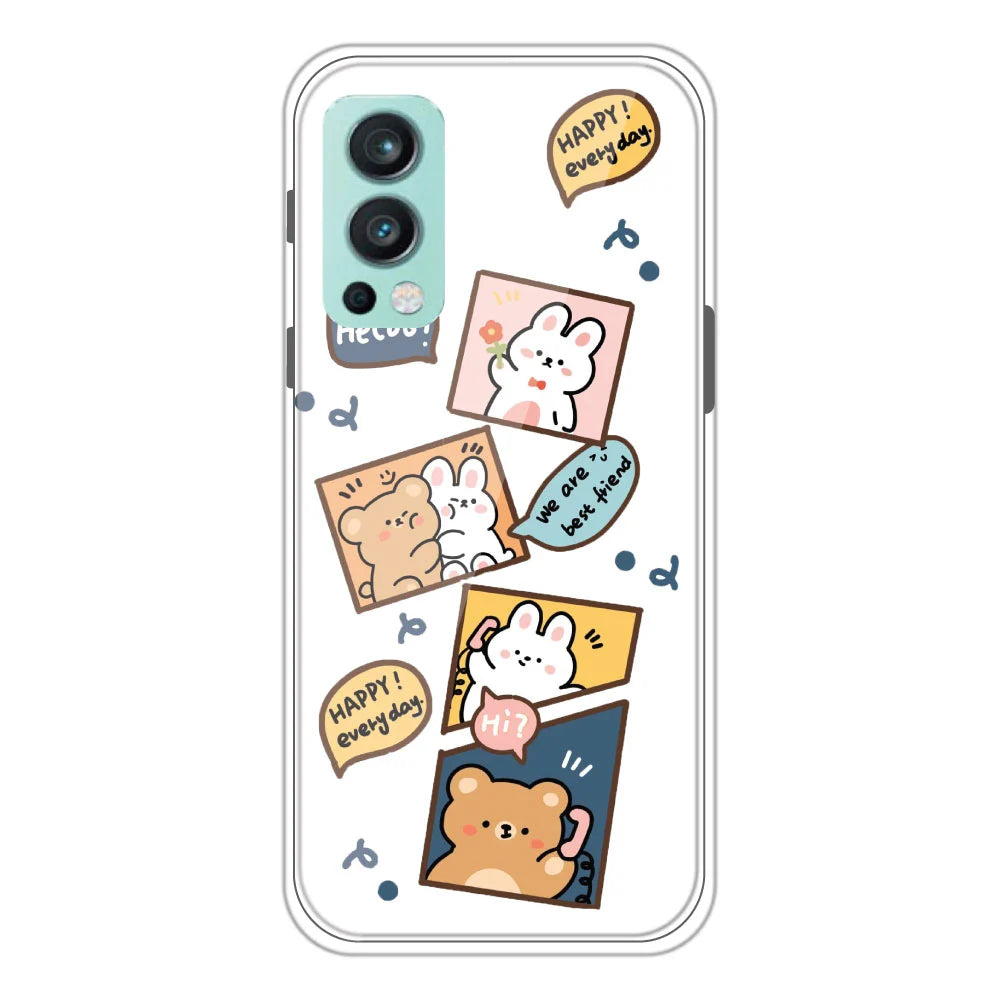 Happy Rabbit and Bear - Clear Printed Silicone Case For OnePlus Nord 2 5G