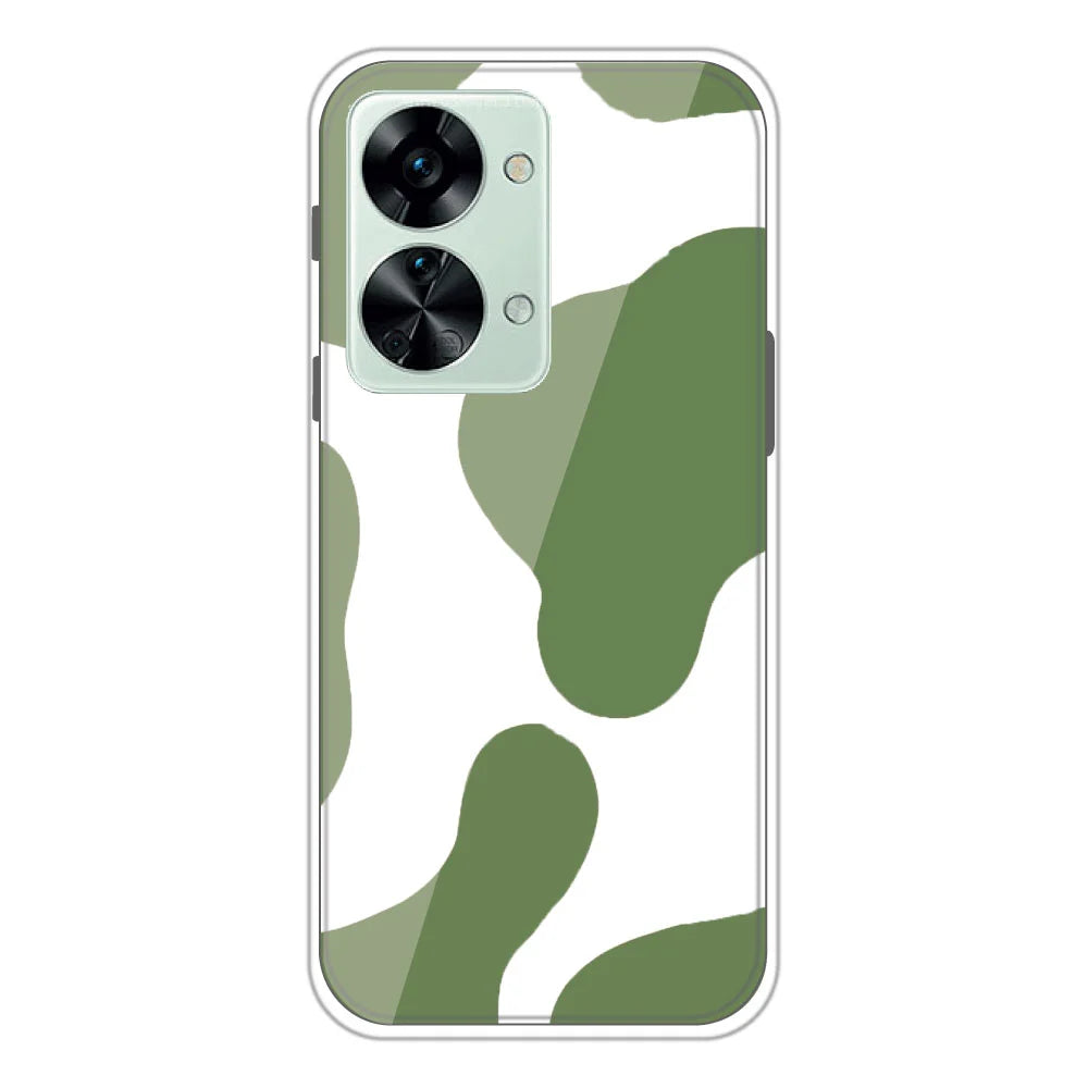 Olive Green Cow Print - Clear Printed Silicone Case For OnePlus Models