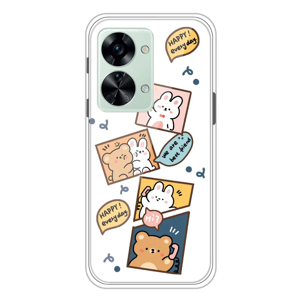 Happy Rabbit And Bear - Clear Printed Silicone Case For OnePlus Nord 2T Models