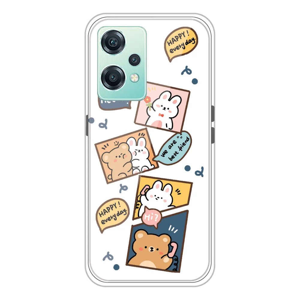 Happy Rabbit and Bear - Clear Printed Silicone Case For OnePlus Nord CE 2 Lite