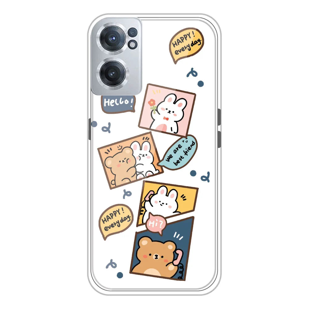 Happy Rabbit and Bear - Clear Printed Silicone Case For OnePlus Nord CE 2