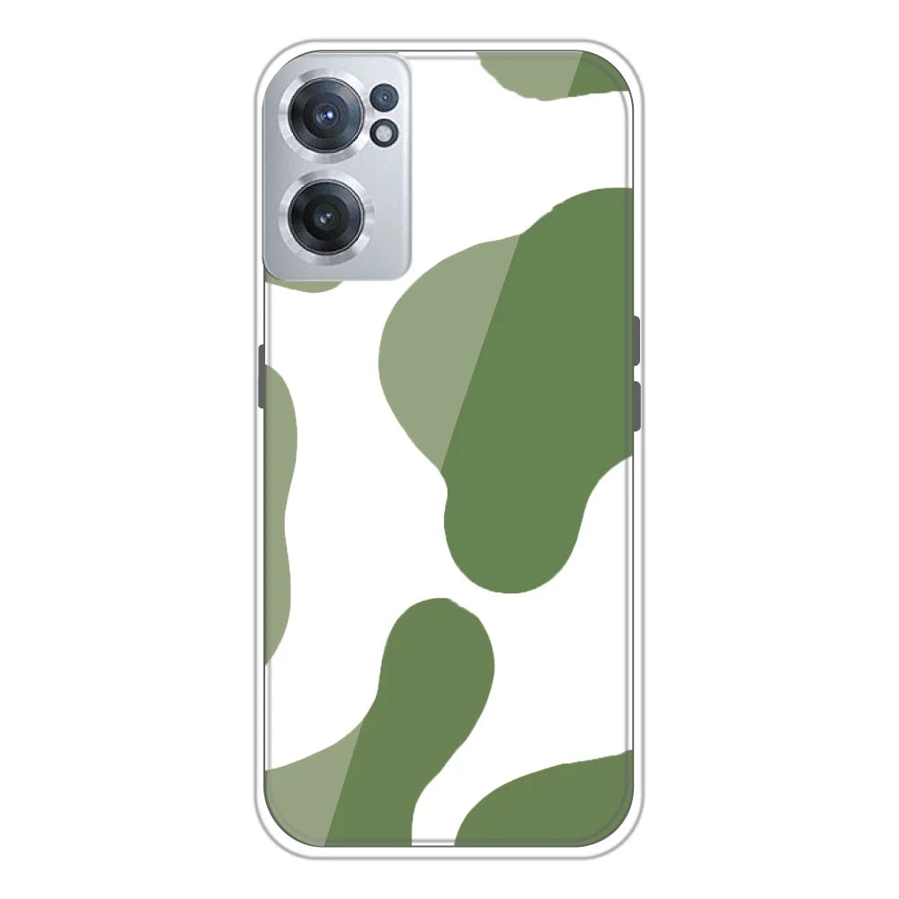Olive Green Cow Print - Clear Printed Silicone Case For OnePlus Models