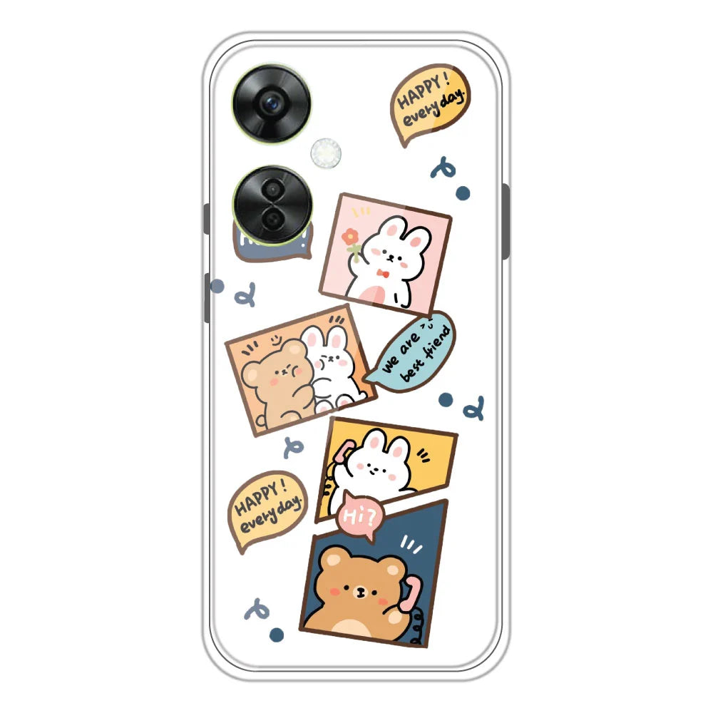 Happy Rabbit and Bear - Clear Printed Silicone Case For OnePlus Nord CE 3 Lite