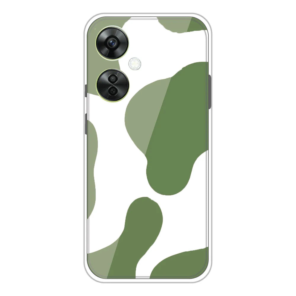 Olive Green Cow Print - Clear Printed Silicone Case For OnePlus Models
