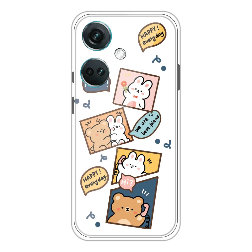 Happy Rabbit And Bear - Clear Printed Silicone Case For OnePlus nord ce 3 Models