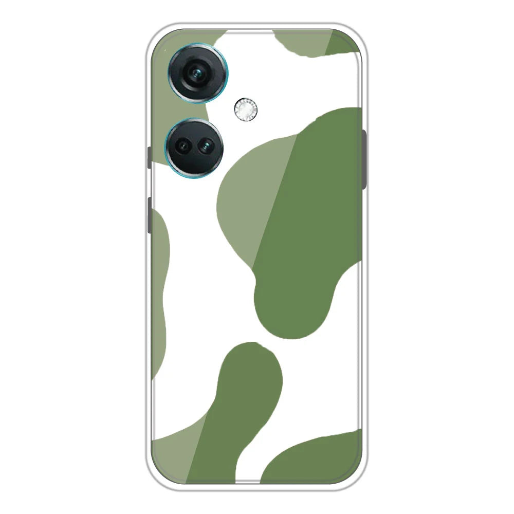 Olive Green Cow Print - Clear Printed Silicone Case For OnePlus Models