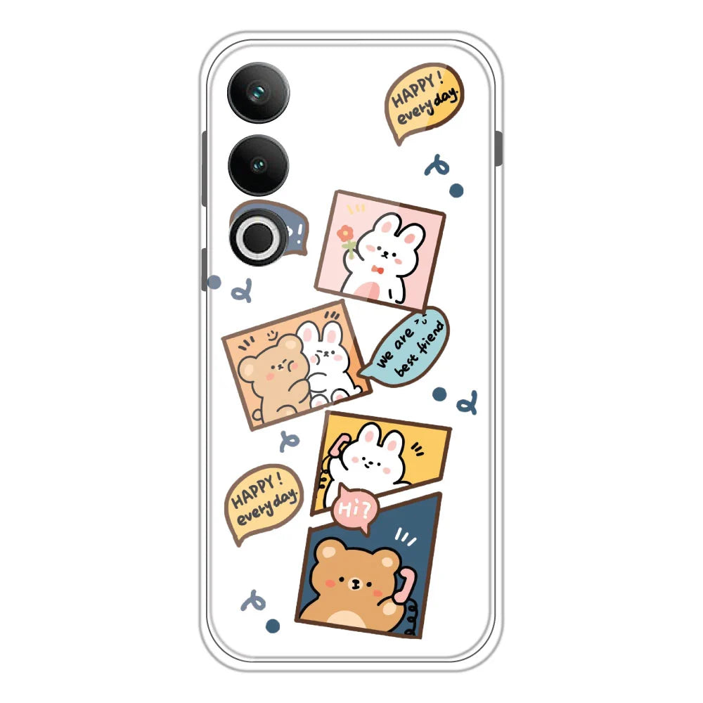 Happy Rabbit and Bear - Clear Printed Silicone Case For OnePlus Nord CE 4