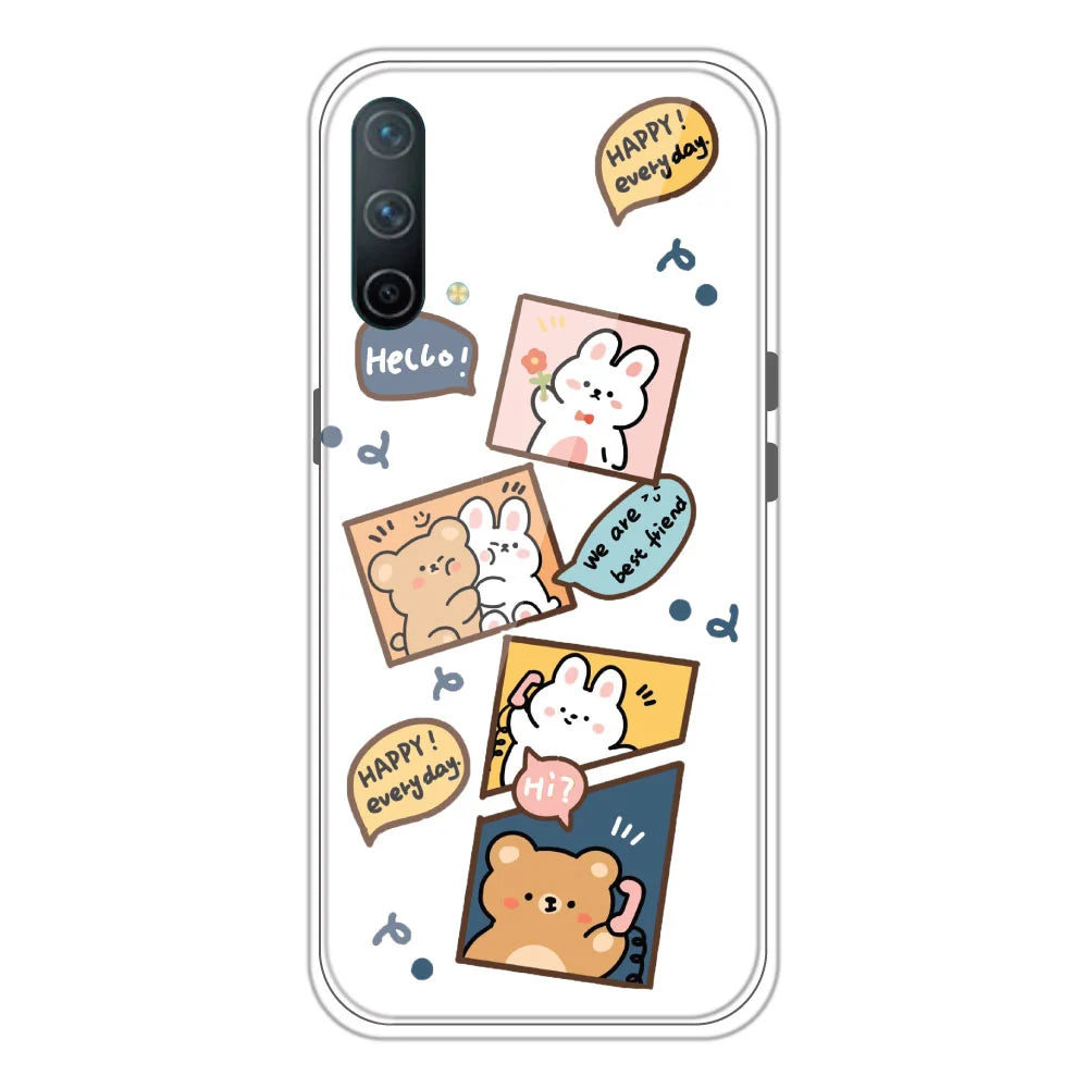 Happy Rabbit And Bear - Clear Printed Silicone Case For OnePlus Models