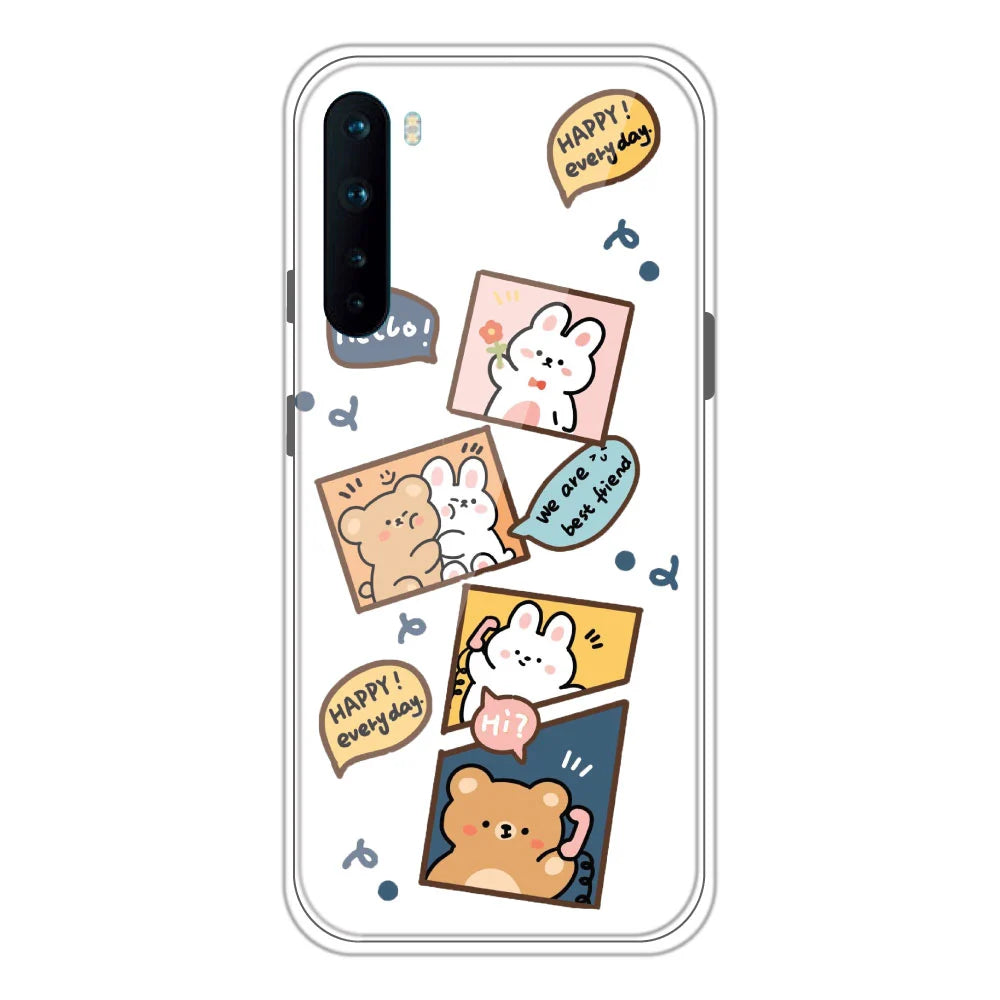 Happy Rabbit And Bear - Clear Printed Silicone Case For OnePlus Models