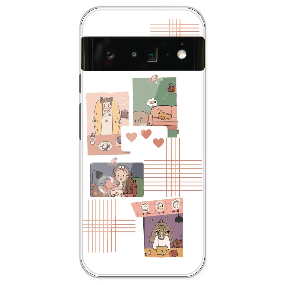 Cute Girl Collage - Clear Printed Silicone Case For Google Pixel 6 Pro