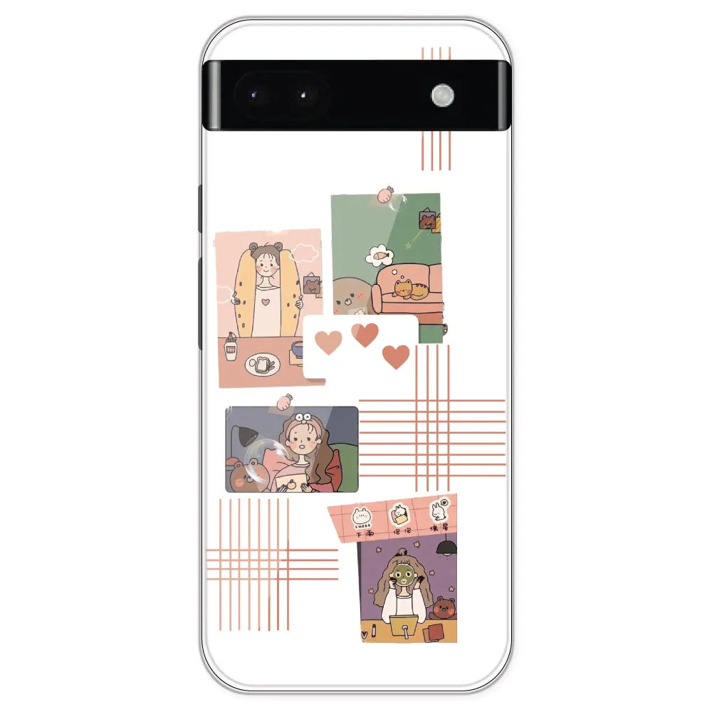 Cute Girl Collage - Clear Printed Silicone Case For Google Pixel 6A