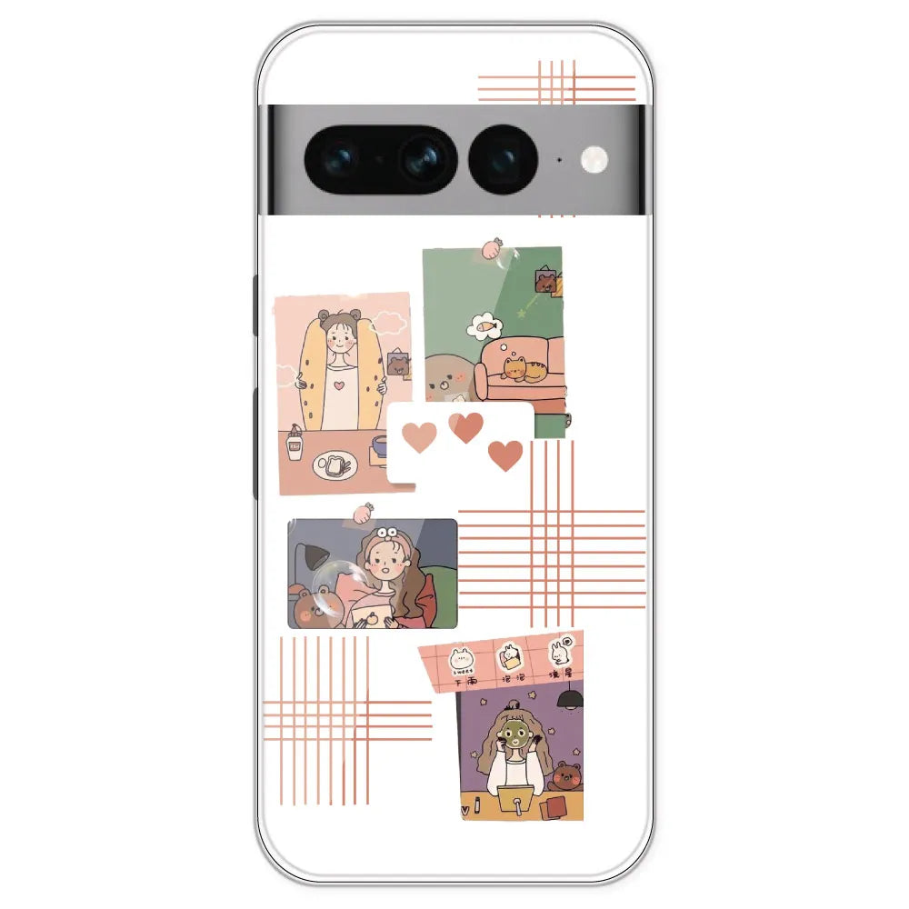 Cute Girl Collage - Clear Printed Silicone Case For Google Pixel 7 Pro