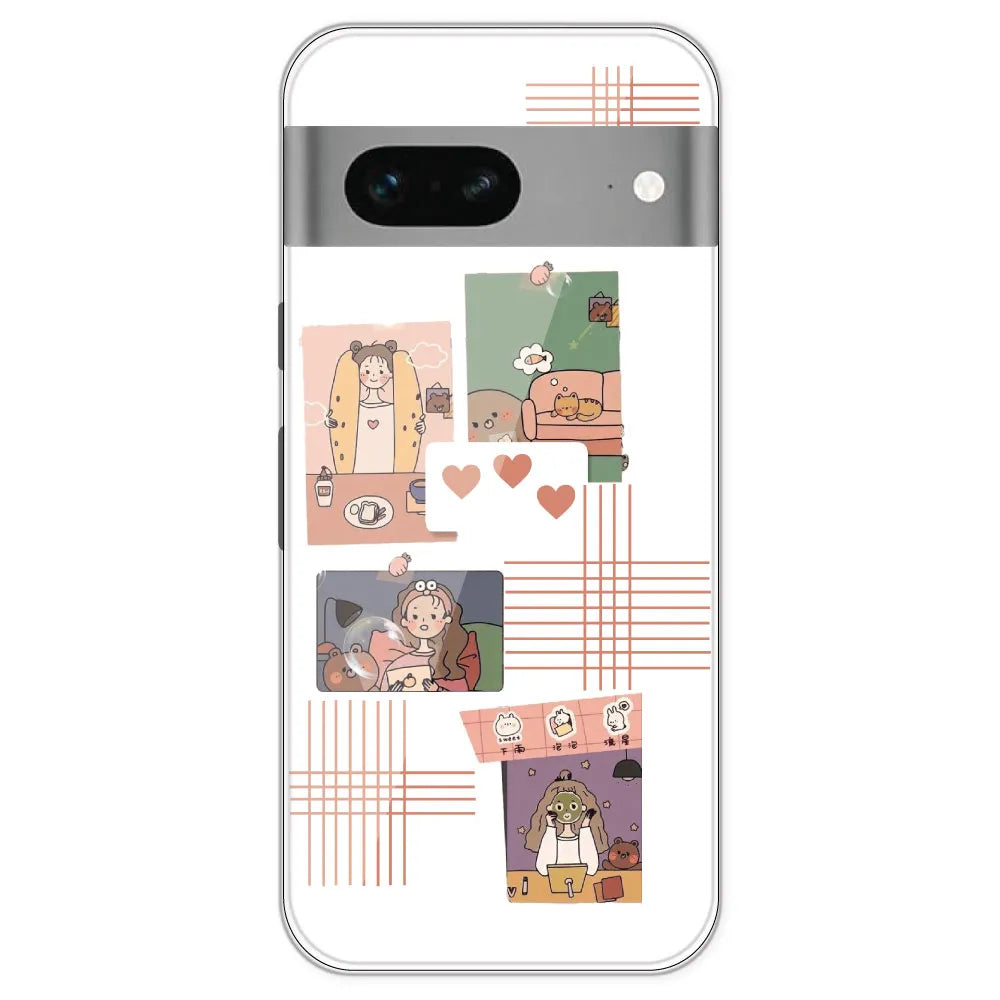 Cute Girl Collage - Clear Printed Silicone Case For Google Pixel 7