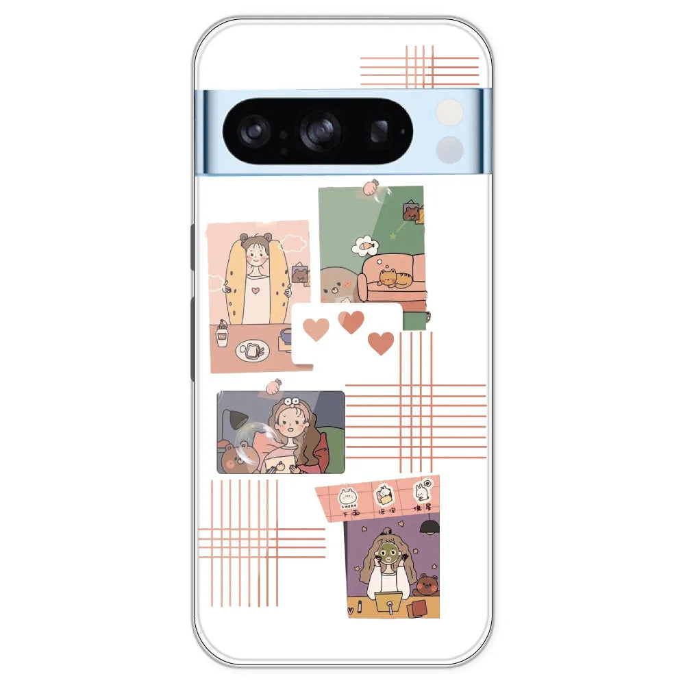 Cute Girl Collage - Clear Printed Silicone Case For Google Pixel 8 Pro