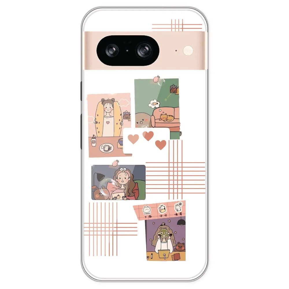 Cute Girl Collage - Clear Printed Silicone Case For Google Pixel 8