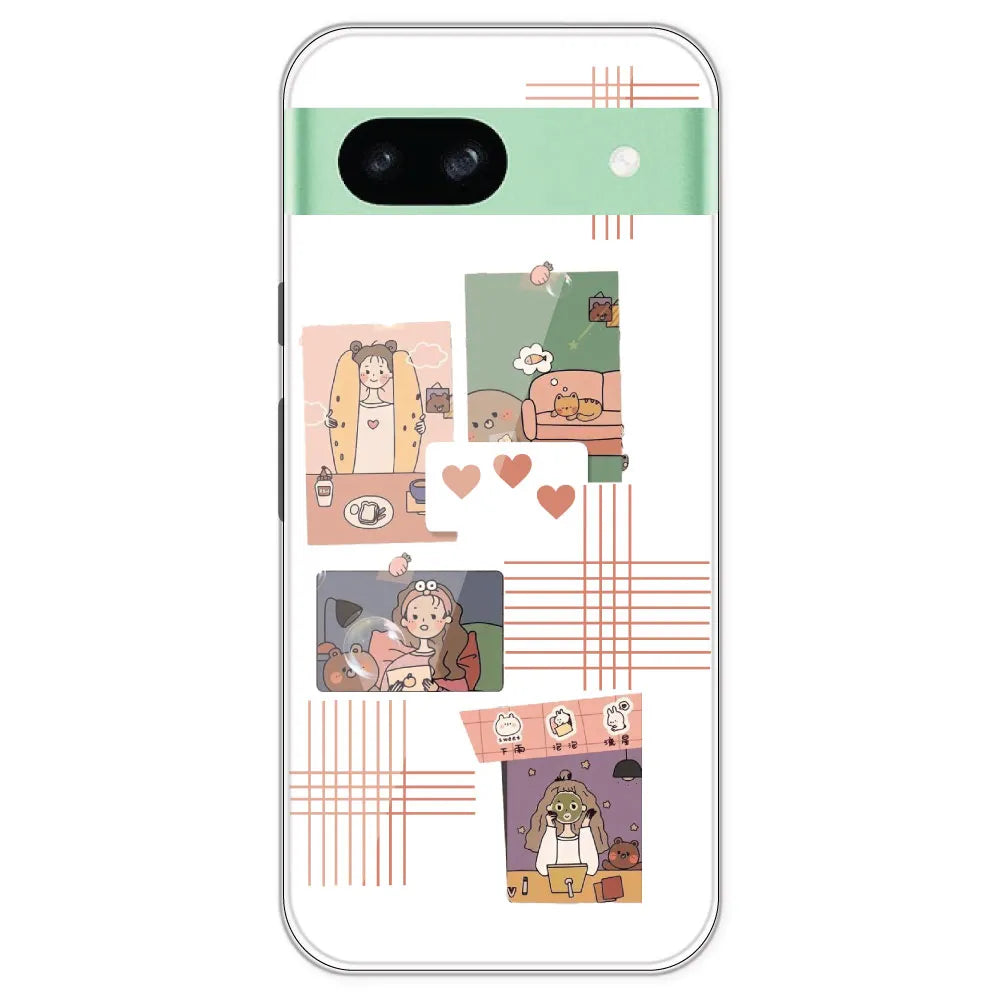 Cute Girl Collage - Clear Printed Silicone Case For Google Pixel 8A