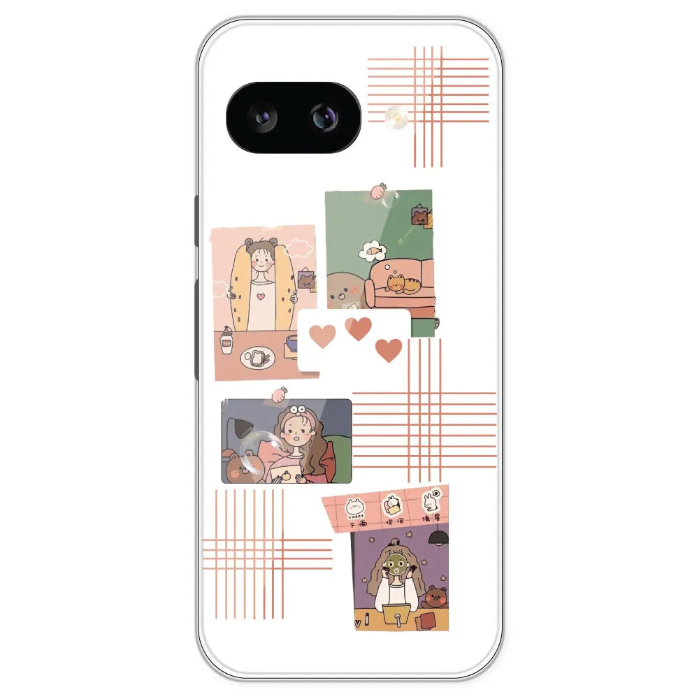 Cute Girl Collage - Clear Printed Silicone Case For Google Pixel 9A