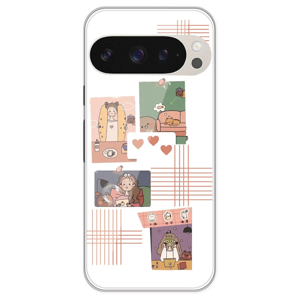 Cute Girl Collage - Clear Printed Silicone Case For Google Pixel 9 Pro