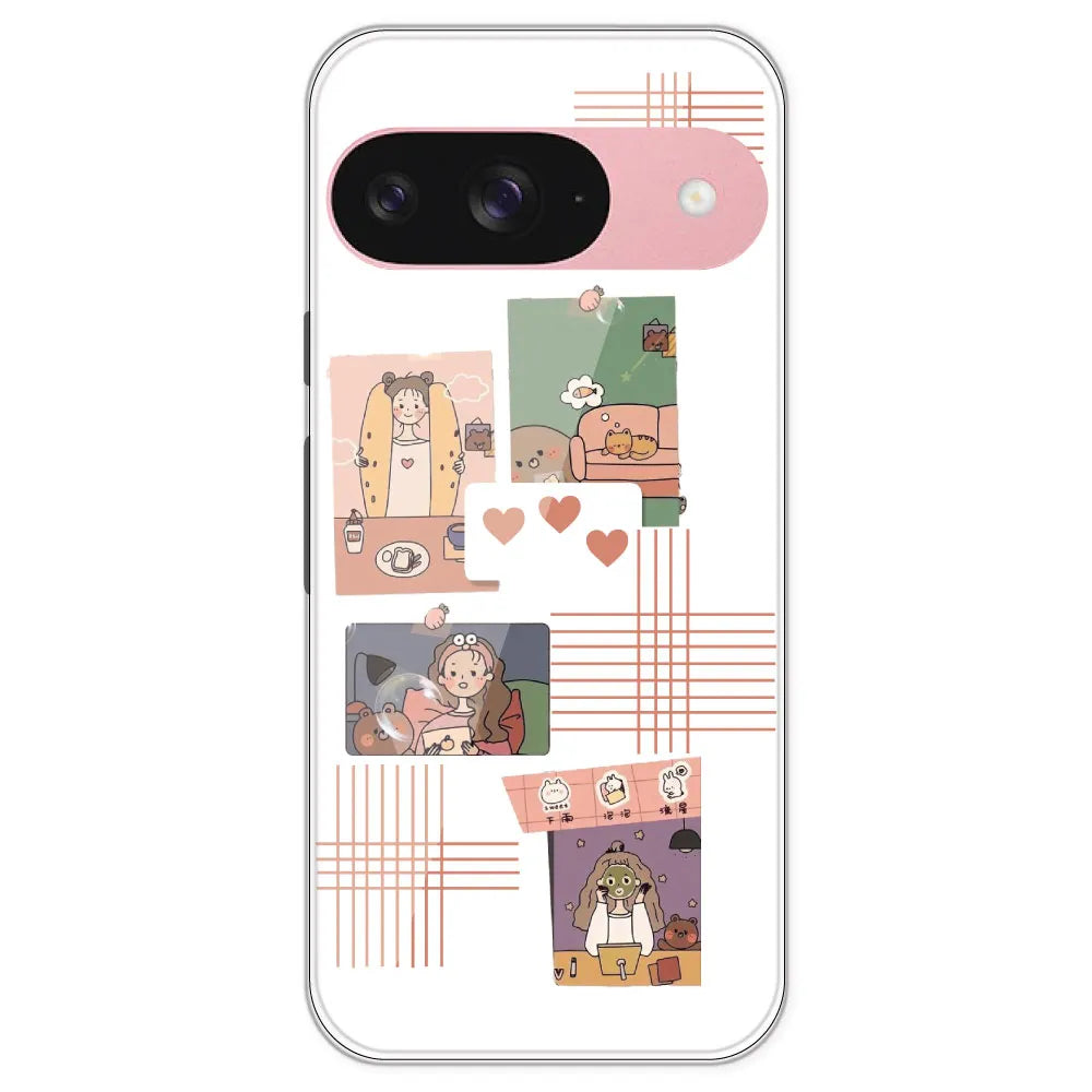 Cute Girl Collage - Clear Printed Silicone Case For Google Pixel 9