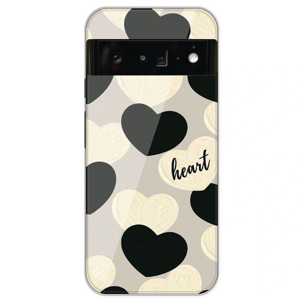 Black And White Heart - Printed Silicone Case For Google Pixel 6 Pro