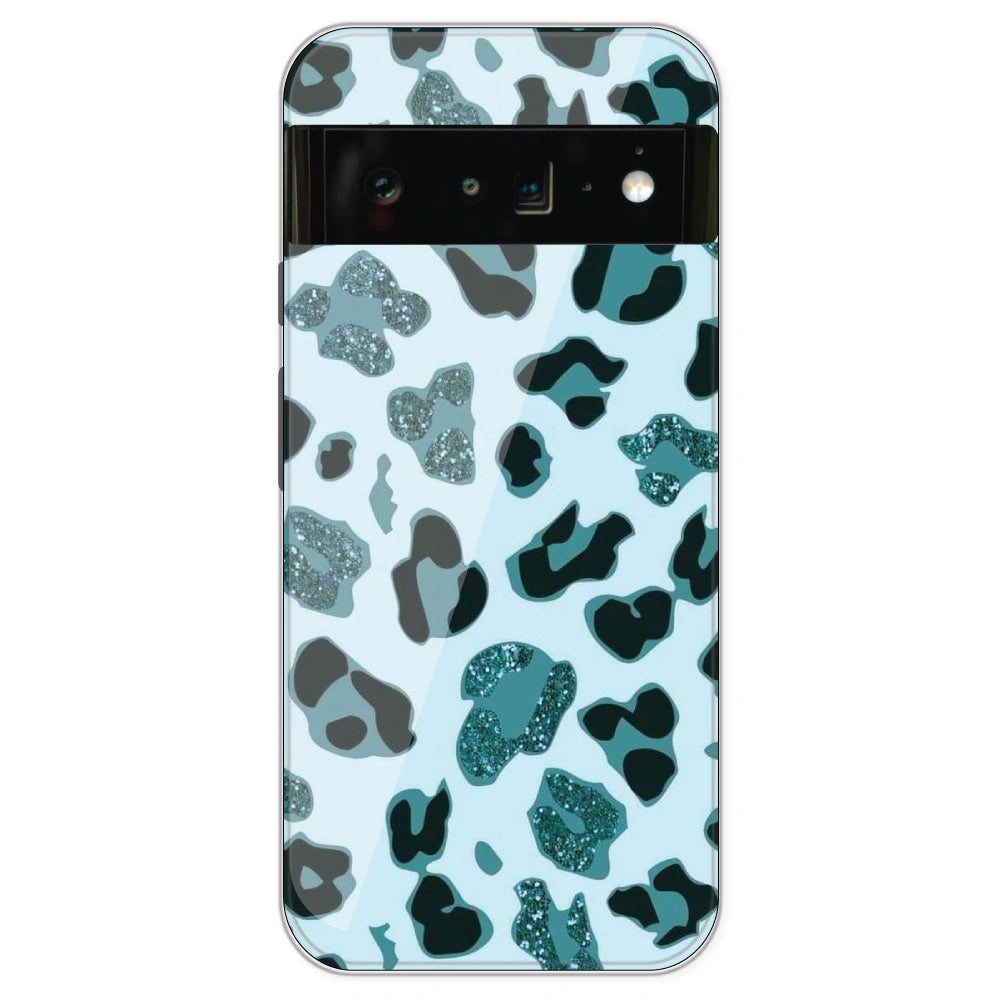 Blue Leopard Glitter Print - Printed Silicone Case For Google Pixel 6 Pro