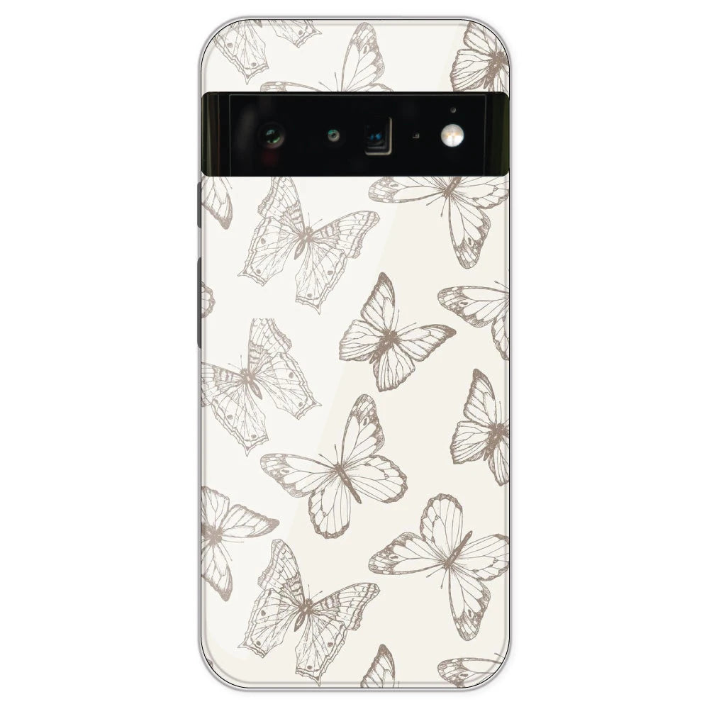 White Butterflies - Printed Silicone Case For Google Pixel 6 Pro