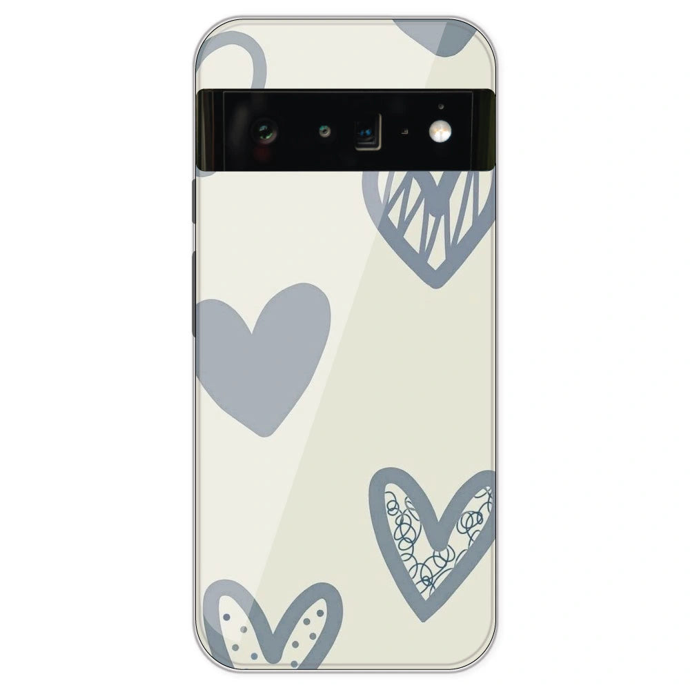 Light Blue Hearts - Printed Silicone Case For Google Pixel 6 Pro