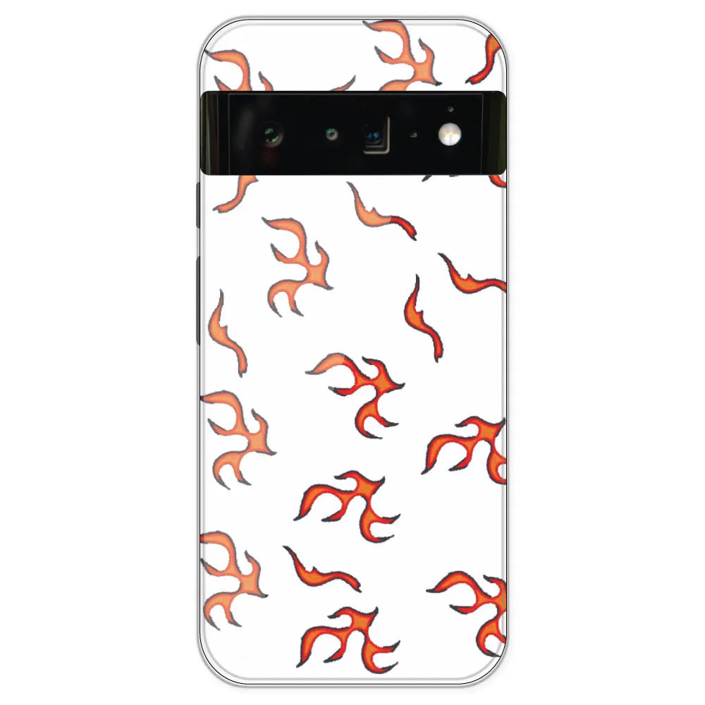 Orange Mini Flames - Clear Printed Silicone Case For Google Pixel 6 Pro
