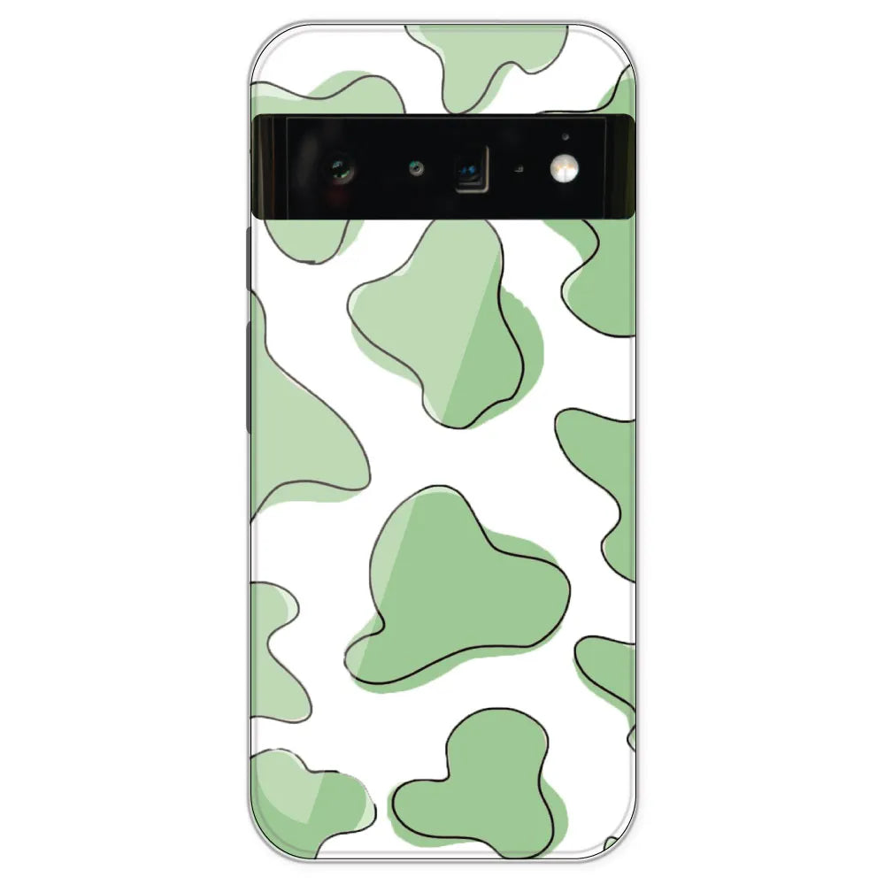 Green Cow Print - Clear Printed Silicone Case For Google Pixel 6 Pro