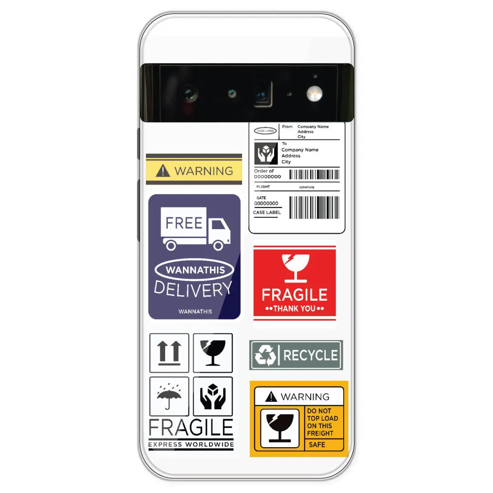 Caution Labels - Clear Printed Silicone Case For Google Pixel 6 Pro