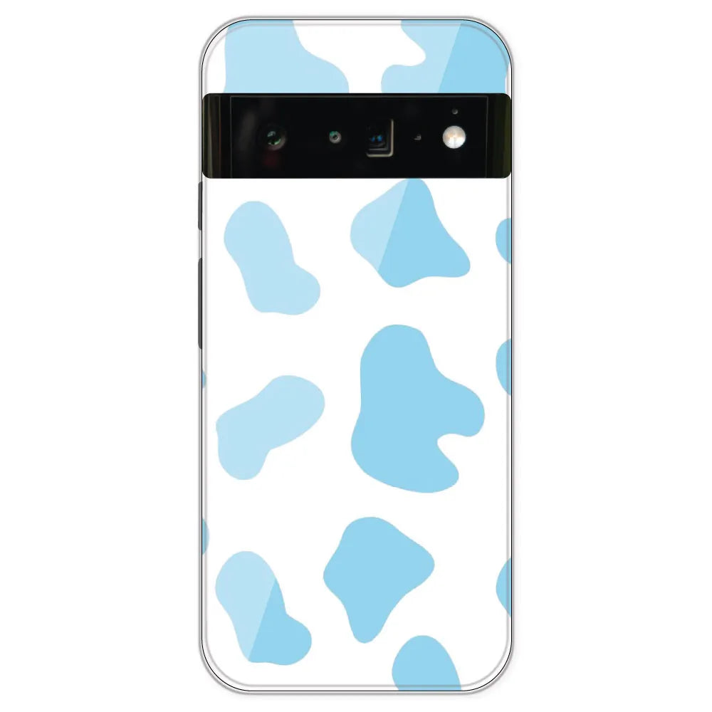 Blue Cow Print - Clear Printed Silicone Case For Google Pixel 6 Pro